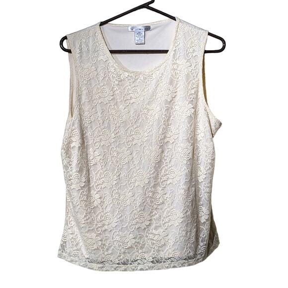 WD.NY Cream Lace Overlay Tank/Shell Top Womens Size XL - Picture 1 of 9